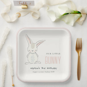 Elegant Simple Cute Bunny Pink Blush Kids Birthday Paper Plate