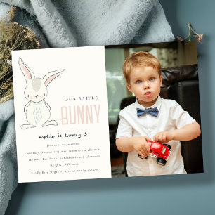 Elegant Simple Cute Bunny Pink Photo Kids Birthday Invitation
