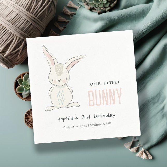Elegant Simple Cute Pink Blush Bunny Kids Birthday Napkin (Creator Uploaded)
