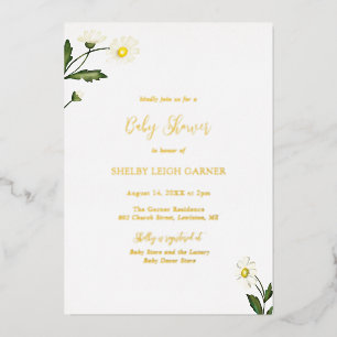 Elegant Simple Daisy Floral Girl Baby Shower Gold