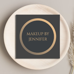 Elegant Simple Dark Faux Gold Circle Makeup Aritst Square Business Card