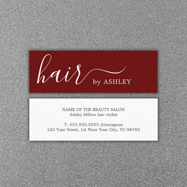 Elegant Simple Dark Red Hair Stylist Mini Business Card (Creator Uploaded)