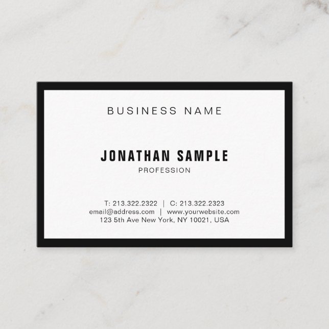 Elegant Simple Design Black White BW Plain Modern Business Card (Front)