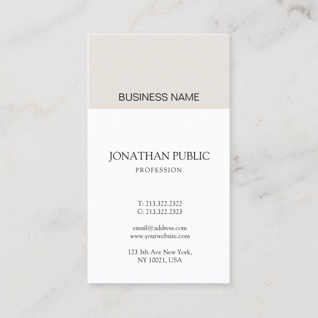 Elegant Simple Design Professional Beige Plain Business Card (Front)