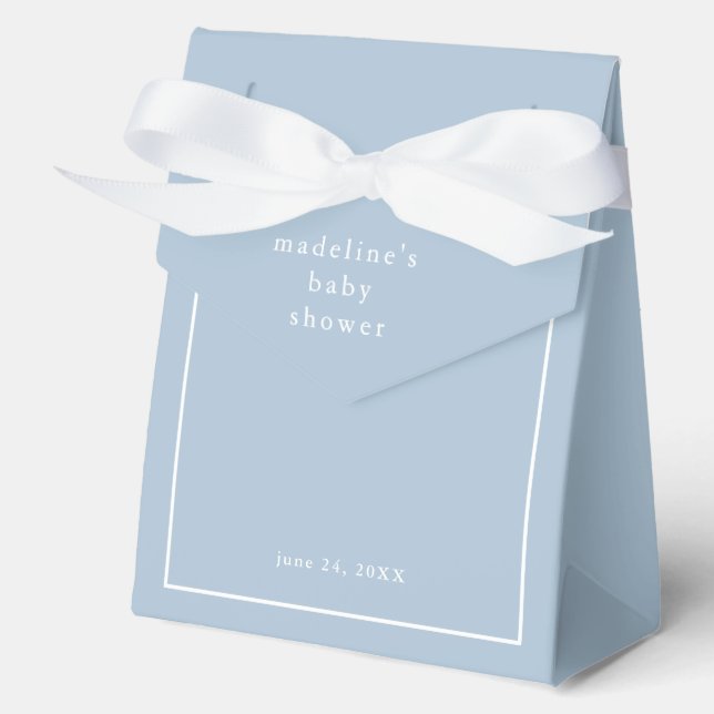 Elegant Simple Dusty Blue Boys Baby Shower Favour Box (Front)