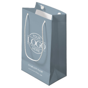 Elegant Simple Dusty Blue Company Business Logo Small Gift Bag