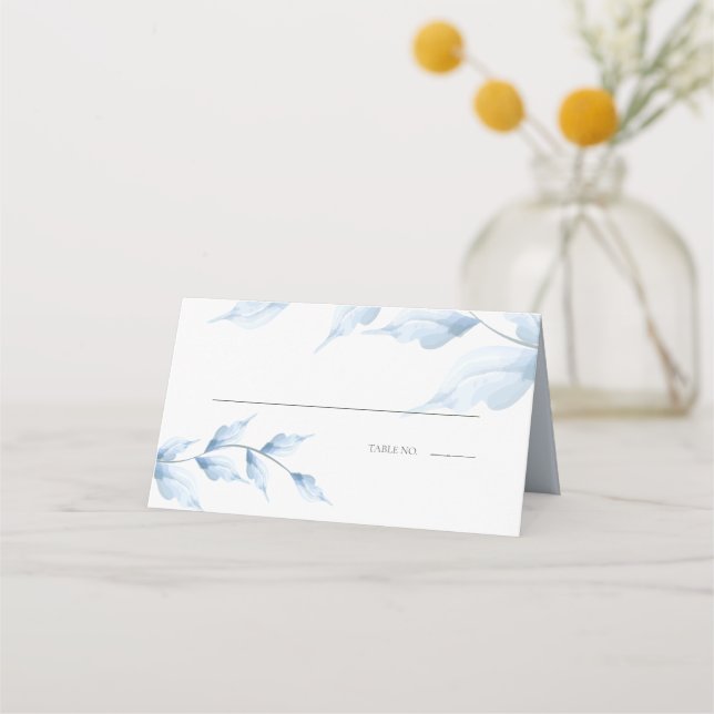 Elegant Simple Dusty Blue  Foliage Place Card (Front)