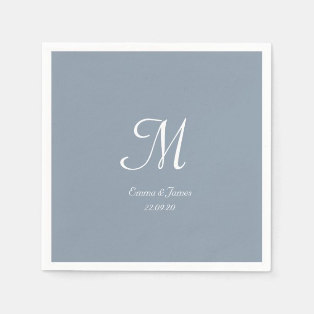 Elegant Simple Dusty Blue Monogram Wedding Party Napkin (Front)