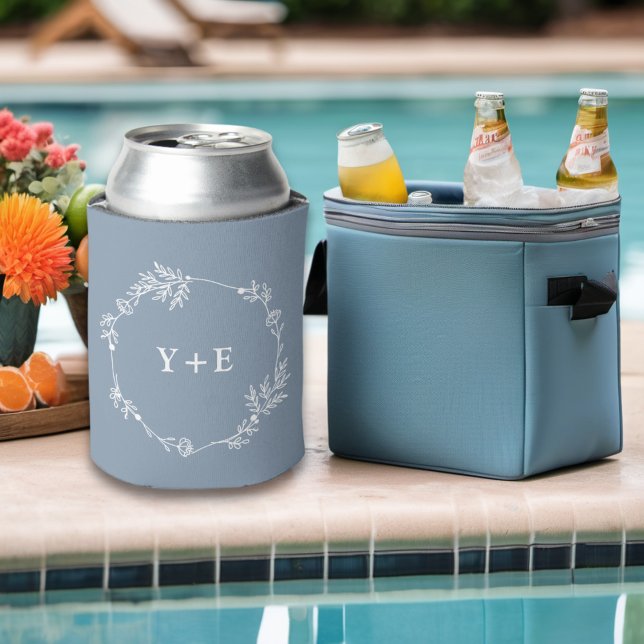  Elegant Simple Dusty Blue Monogrammed Wedding Can Cooler (Creator Uploaded)
