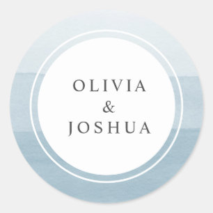 Elegant Simple Dusty Blue Watercolor Ombre Wedding Classic Round Sticker