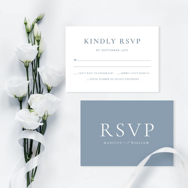 Elegant Simple Dusty Blue Wedding RSVP Card (Creator Uploaded)