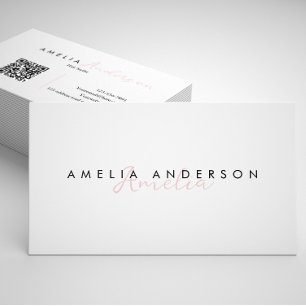 Elegant Simple Dusty Pink Script QR code Business Card