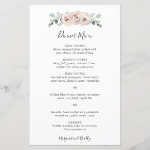 Elegant Simple Dusty Rose Floral Wedding Menu
