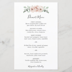 Elegant Simple Dusty Rose Floral Wedding Menu