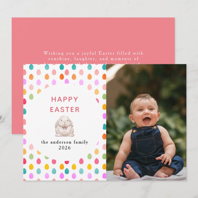 Elegant Simple Eggs Pattern Happy Easter Photo Holiday Card (Front/Back)