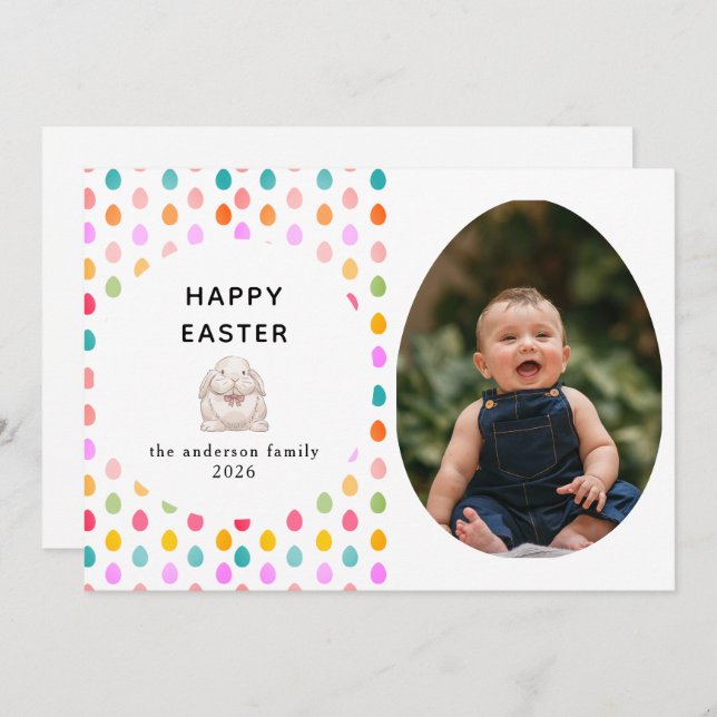 Elegant Simple Eggs Pattern Happy Easter Photo Holiday Card (Front/Back)