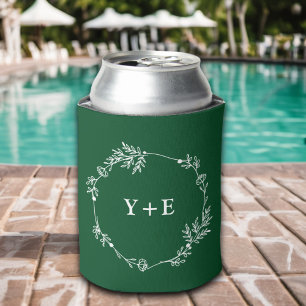 Elegant Simple Emerald Green Monogrammed Wedding Can Cooler