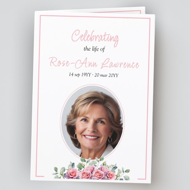 Elegant simple eucalyptus and roses funeral folded program (Creator Uploaded)