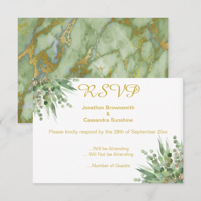 ELEGANT SIMPLE EUCALYPTUS GOLD RSVP INVITATION (Front/Back)