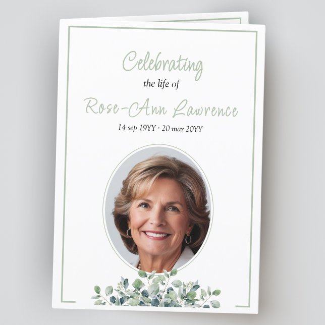 Elegant simple eucalyptus green funeral folded program (Creator Uploaded)