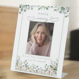 Elegant Simple Eucalyptus Photo In loving memory Pedestal Sign