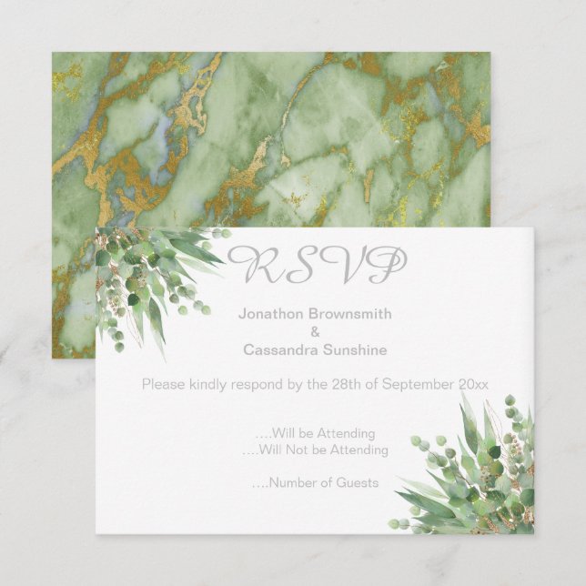 ELEGANT SIMPLE EUCALYPTUS SILVER RSVP INVITATION (Front/Back)