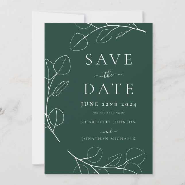 Elegant Simple Eucalyptus Sprig Wedding Save The Date (Front)