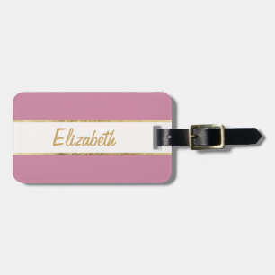 Elegant & Simple Faux Gold and Rose Pink Monogram Luggage Tag