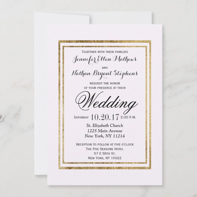 Elegant Simple Faux Gold Outline and White Invitation (Front)