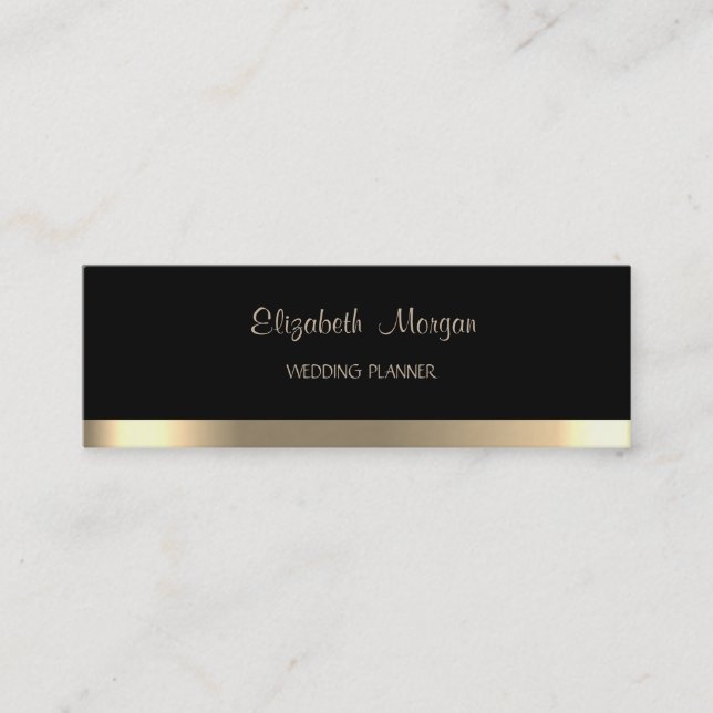 Elegant Simple Faux Gold Stripe,Black Mini Business Card (Front)