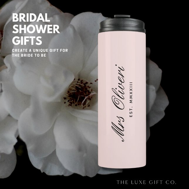 Elegant Simple Feminine Blush Pink Script Bride Thermal Tumbler (Creator Uploaded)
