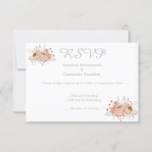 ELEGANT SIMPLE FLORAL APRICOT GLITTER RSVP INVITATION
