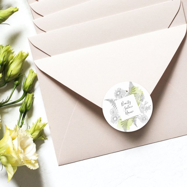 Elegant Simple Floral Black And White Classic Round Sticker (Creator Uploaded)