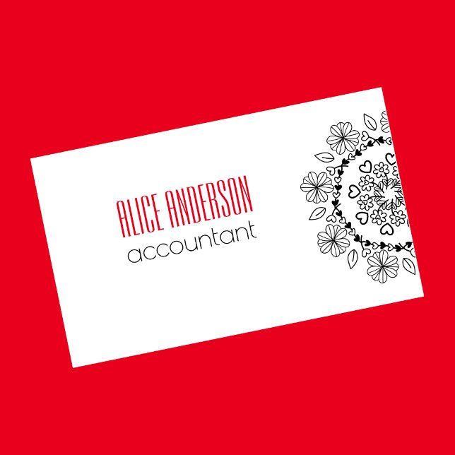 Elegant simple floral black white mandala modern business card (Creator Uploaded)