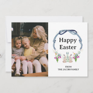 elegant Simple Floral Bunny Easter family photo Holiday Card