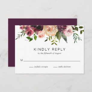 Elegant Simple Floral Burgundy Rustic Wedding RSVP Card