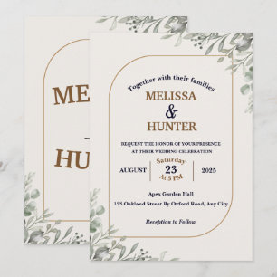 Elegant Simple Floral Greenery Watercolor Wedding Invitation