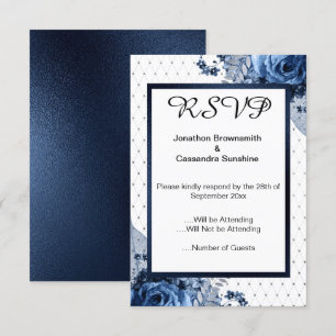 ELEGANT SIMPLE FLORAL NAVY PATTERN RSVP INVITATION