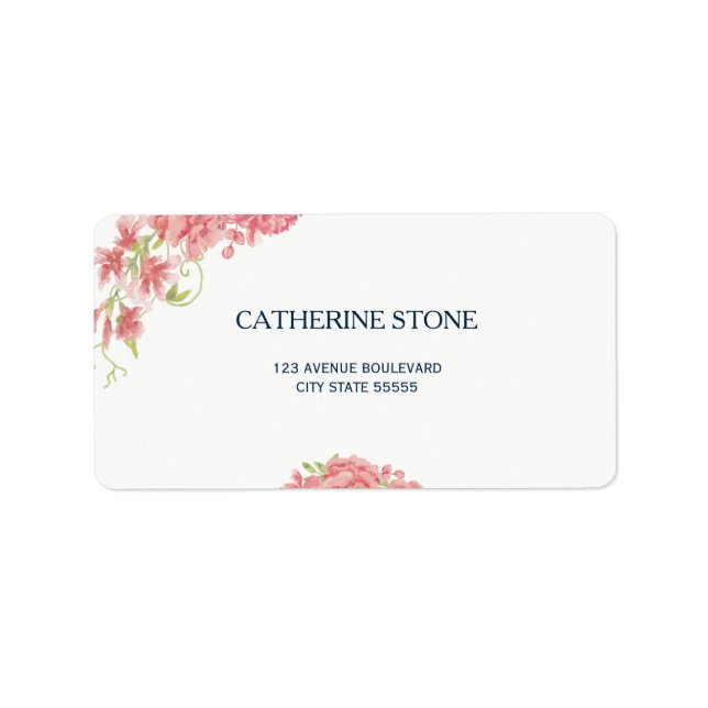 Elegant simple floral peonies white navy wedding label (Front)