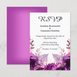 ELEGANT SIMPLE FLORAL PURPLE METALLIC RSVP INVITATION