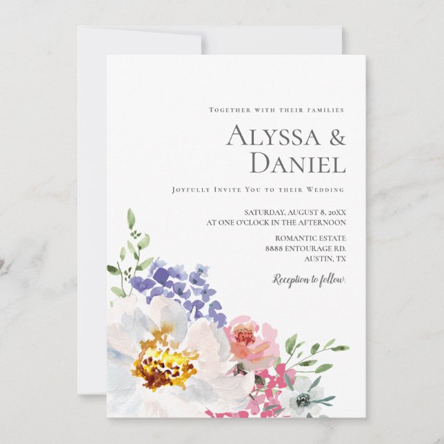 Elegant Simple Floral watercolor Wedding Invitation (Front)