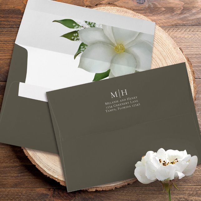 Elegant Simple Floral White Botanical Magnolia Envelope (Creator Uploaded)
