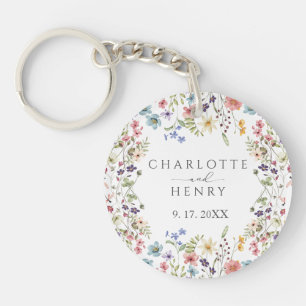 Elegant Simple Floral Wildflowers Wedding  Key Ring