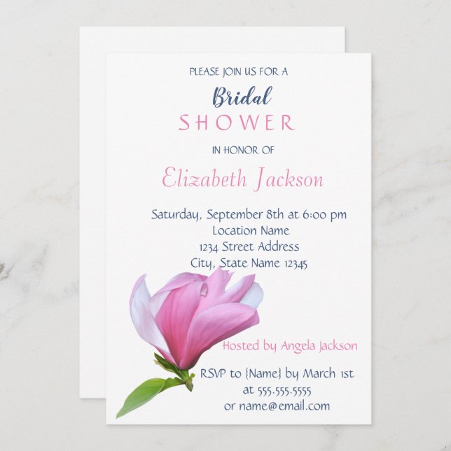 Elegant Simple  Flower,Magnolia  Bridal Shower Invitation (Front/Back)