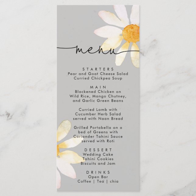 Elegant simple flower watercolor wedding menu (Front)