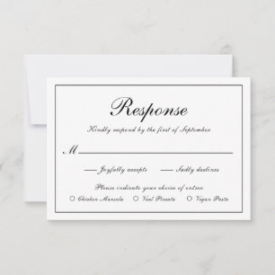 Elegant Simple Formal Black and White Meal Wedding RSVP Card