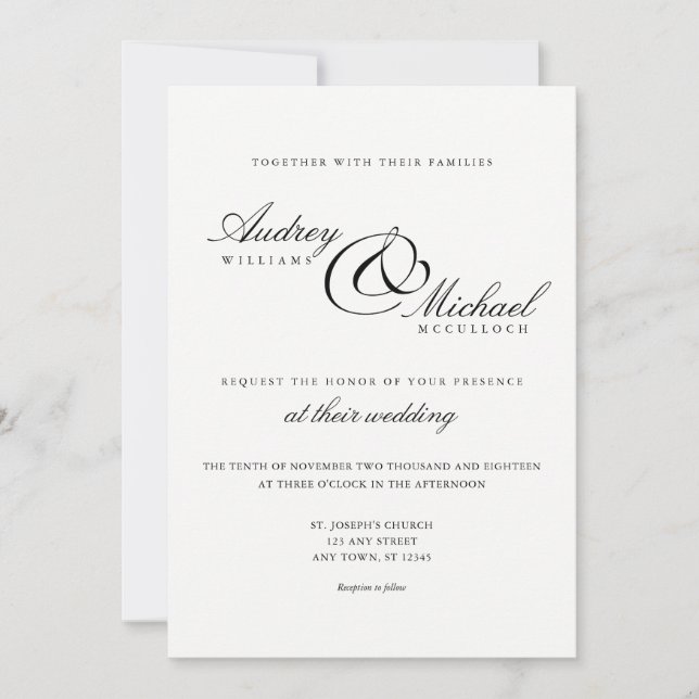 Elegant Simple Formal Black and White Wedding Invitation (Front)