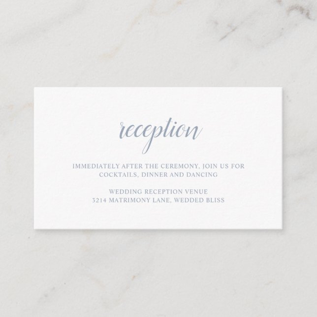 Elegant Simple Formal Reception Dusty Blue Wedding Enclosure Card (Front)