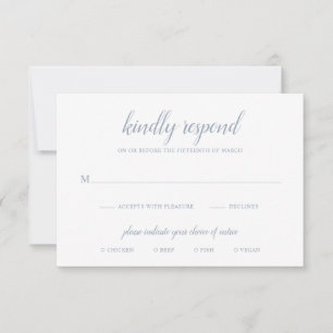 Elegant Simple Formal Script Dusty Blue Wedding RSVP Card