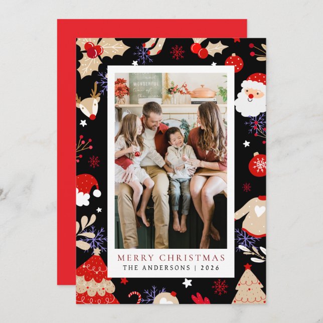 Elegant Simple Frame Christmas Family 1 Photo Holiday Card (Front/Back)